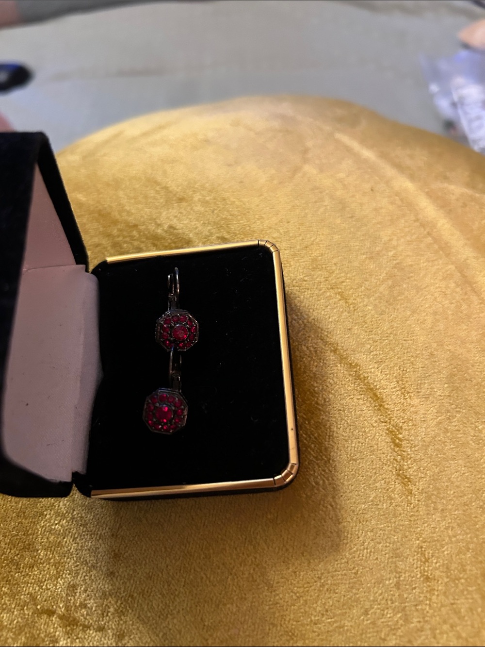 Red Pavé Drop Earrings with Leverback Hooks - Unbranded